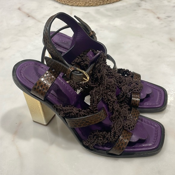 NEW Ulla Johnson Piera Crochet Block Heels Sandals Sz 9 EU 40 - Picture 1 of 5